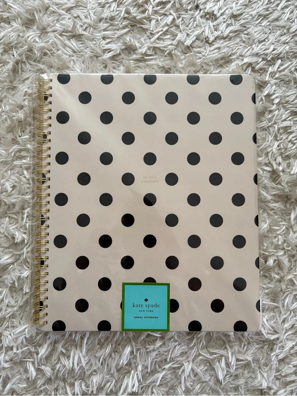 kate spade Cream Notebook Black Polka Dots Gold Spiral “So well composed” NWT